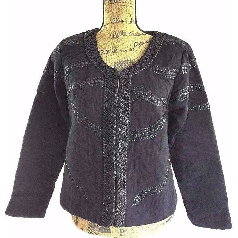 Malvin Hamburg Jacket 8 Black Bead Sequin Quilted Blazer Lined Germany